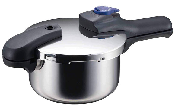 Pearl Metal HB-2055 Pressure Cooker, Stainless Steel, 0.6 gal (2.5 L), Light to Switch, One Hand, Short Time, Induction Compatible,