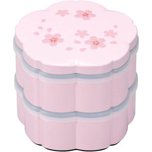 Maeju Lacquerware 2R-510 Cherry Blossoms Double Tier Small Ply, Pink Mai Cherry Blossom (with Seal Lid)