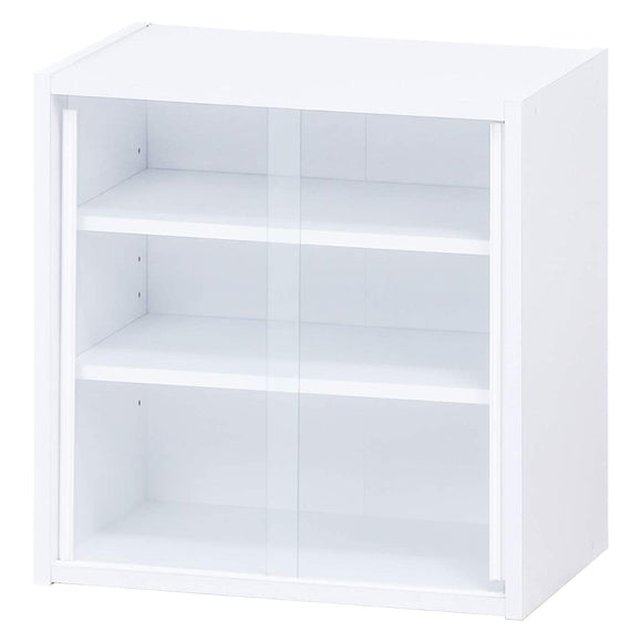 Fuji Trading Cupboard Compact Width 43cm White Glass Door Movable Shelf 99434