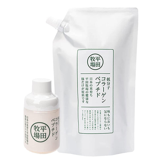 Hirata Bokujo Low Molecular Collagen Peptide Set Powder (Bottle 60g & Refill 250g)