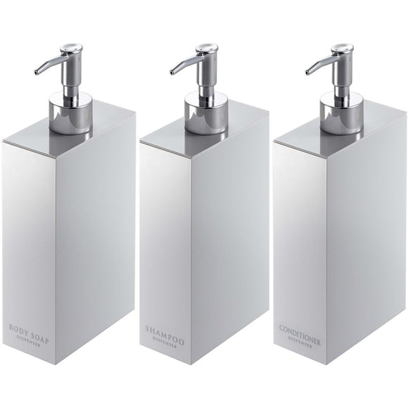 Yamazaki Industries 7899 7902 7905 Dispenser, Set of 3, Rectangular Shampoo, Conditioner, Body Soap Refill, Bottle, Mist, White