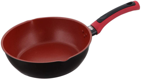 Bestco ND-4455 Frying Pan, Red, 10.2 inches (26 cm), Delicious Sign, Induction Compatible, Fry Pot, Know Moderate Temperature