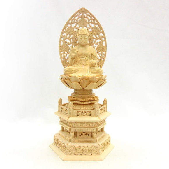 Wood sculpture buddha Yakushi Nyoraiza statue 2.5 Equal Grass Hikari HEX BASE Hinoki