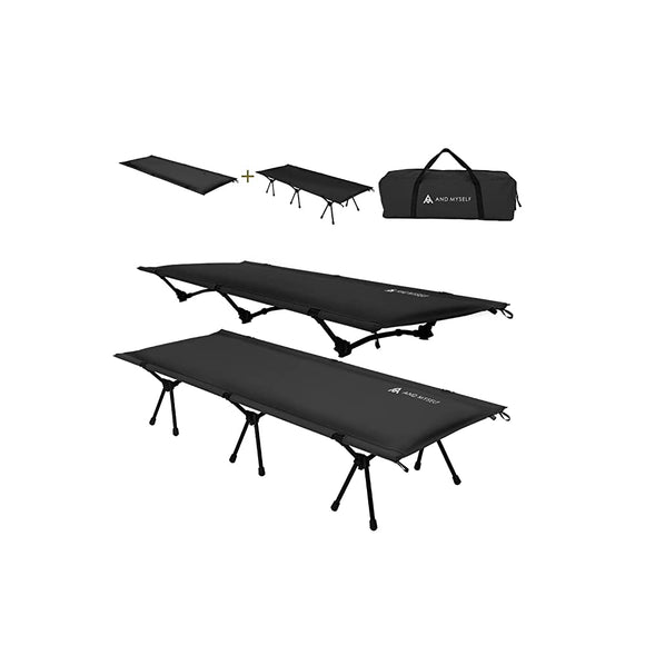 And MySelf [Inflator mat and cot integrated] Infrastructure Cot Camping Camping Folding Type High/Low Switching (Black)