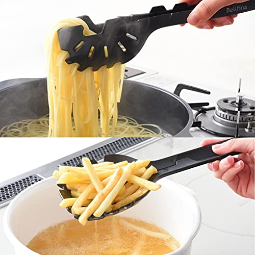 Ernest A-77436 Tongs (Silicone) Heat Resistant 11.0 - 11.2 inches (28 - 28.5 cm) Belfina Series Frying Pans, Pasta (Scooping Tongs) Popular Brand, Black A-77436