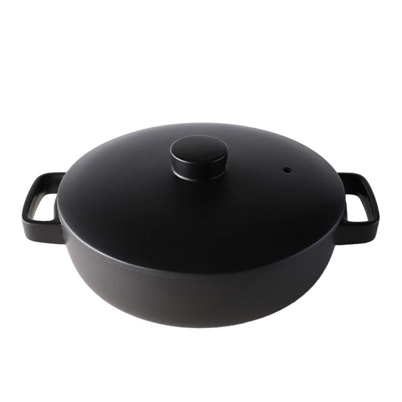 TAMAKI T-926901 IH Earthenware Pot, Shallow Tote, For 2 to 3 People, Black, Diameter 12.2 x Depth 10.0 x Height 4.7 inches (31 x 25.5 x 12 cm), For 3 to 4 People, Induction Microwave, Oven, Direct Heat Compatible