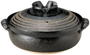 Sanko 11668 Pot, No. 8, For 2 - 3 People, Black Glaze Line, Banko Ware IH Compatible