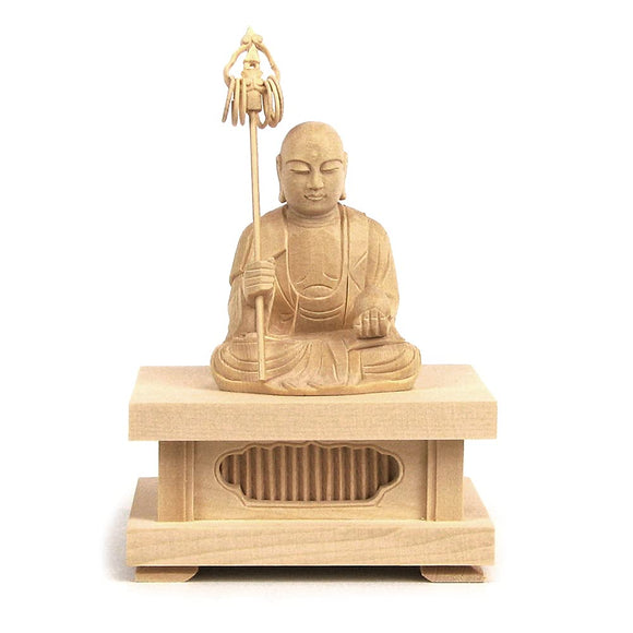 Kurita Buddha Brand [Bodhisattva] Jizo Jizo Zazo Statue Holding Tin Cane (Total Height 5.1 inches (13 cm), Width 3.9 inches (10 cm), Depth 3.1 inches (8 cm), High Quality Wood Carving with Square