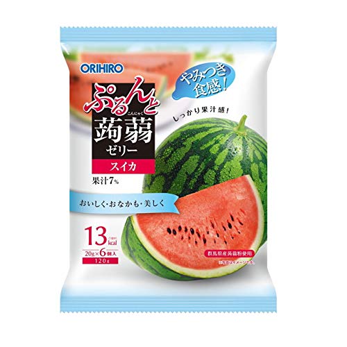 Orihiro Plumunto Konnyaku Jelly Pouch, Watermelon, 0.7 oz (20 g) x 6 Pieces (Set of 6)