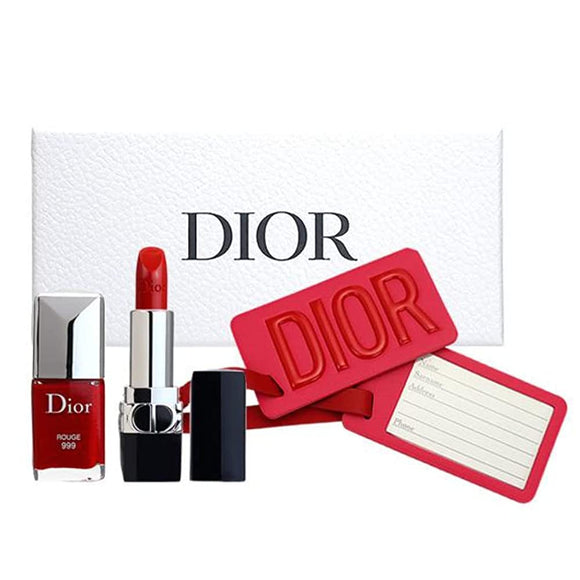 Christian Dior Rouge Dior 999S Satin (Mini Size) & Dior Verni #999 Rouge (Mini Size) & Luggage Tag