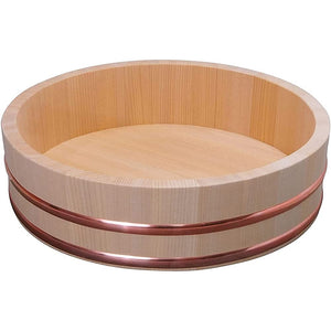 TIKUSAN Wooden Hangiri Sushi Rice Mixing Tub Copper Band Made in Japan Sawara Cypress Sushi Bowl Sushi Oke (30cm)