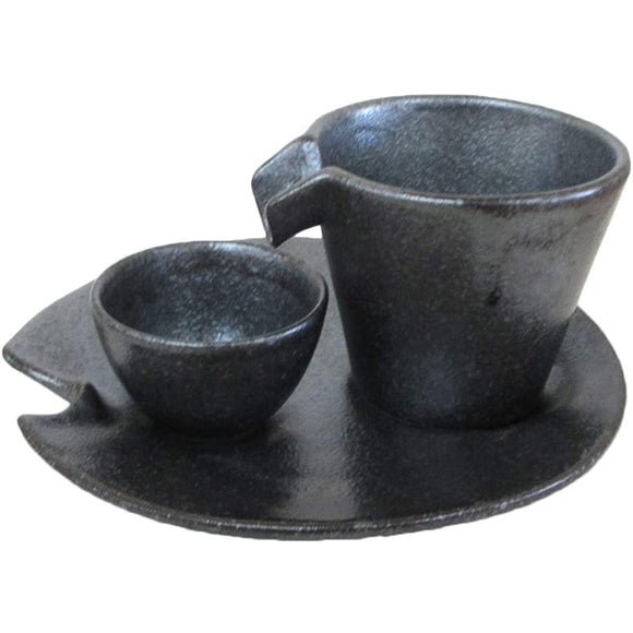 Drizuru Cold Sake Cup Set, Silver Black