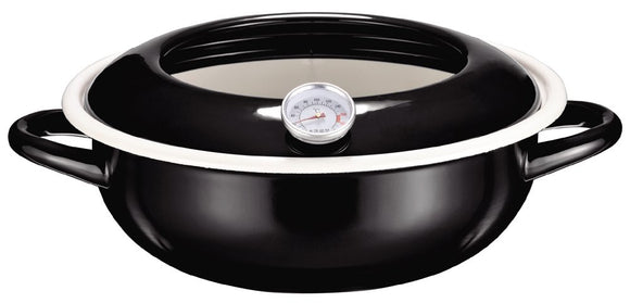 Pearl Metal Jivo Hollow Tempura Pot with Thermometer, 9.1 inches (23 cm), Black HB-1719