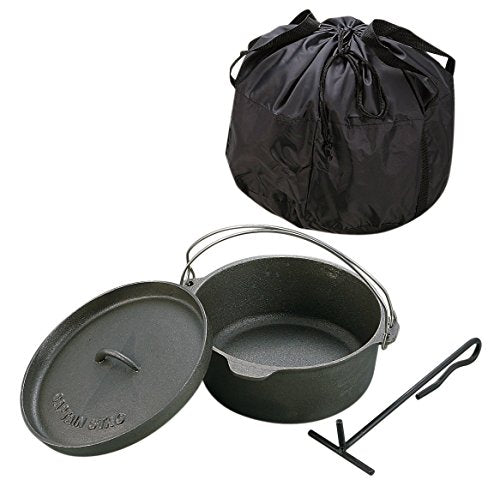 Captain Stag (CAPTAIN STAG) Dutch Oven Set Iron casting Seasoning Unnecessary Lid Tiller Storage Bag included