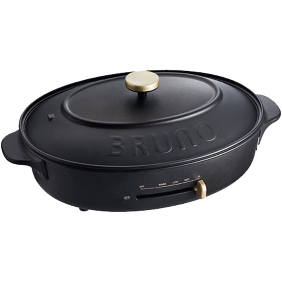 Bruno BOE053-BK Oval Hot Plate, Main Body, 3 Types (Takoyaki, Deep Pot, Flat), Black, Stylish, Cute, 1 Unit, Lid Included, 1,200 W, Temperature Adjustable