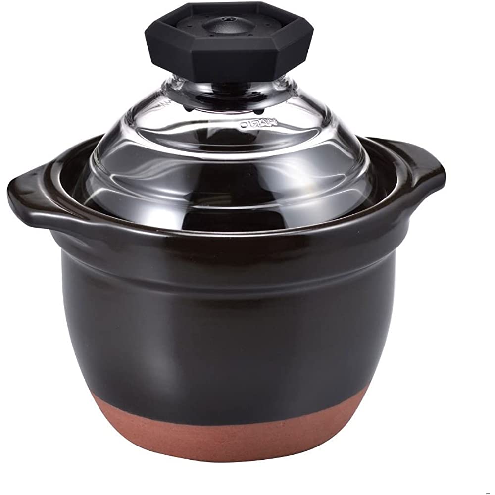 Hario GNR-150-B-AZ Rice Pot with Glass Lid, for 1 Cup, Banko Ware Rice Cooking, Earthenware Pot