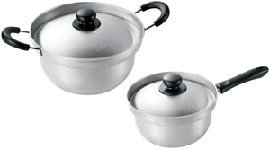 Yokoyama ARS-700 Pot Set, Silver, Single Handed Pan, 7.1 inches (18 cm), Handed Pan, 8.7 inches (22 cm), Akasaka Rinomiya Carefully Selected Stainless Steel Cooking Tool Set of 2