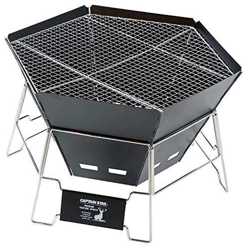 CAPTAIN STAG UG-50 BBQ Stove, Bonfire Stand, Dutch Oven, 3-in-1, Hexa Stainless Steel, Fire Grill, Bag Included, CS Black Label