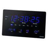 MAG W-724BK Wall Clock, LED, Digital, Digital Blue, Temperature, Date Display, Wall Hanging, Black