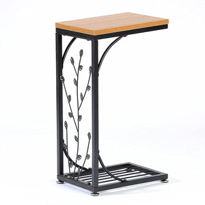 Kuai Iron Wooden Top Plate, Side Table, Steel Frame, Width 12.2 x Depth 8.3 x Height 20.9 inches (31 x 21 x 53 cm), Walnut