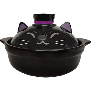 Alta AR0604401 Sumashi Animal Earthenware Pot No. 8 (Approx. 2 L/3 to 4 People), Black Cat IH Compatible