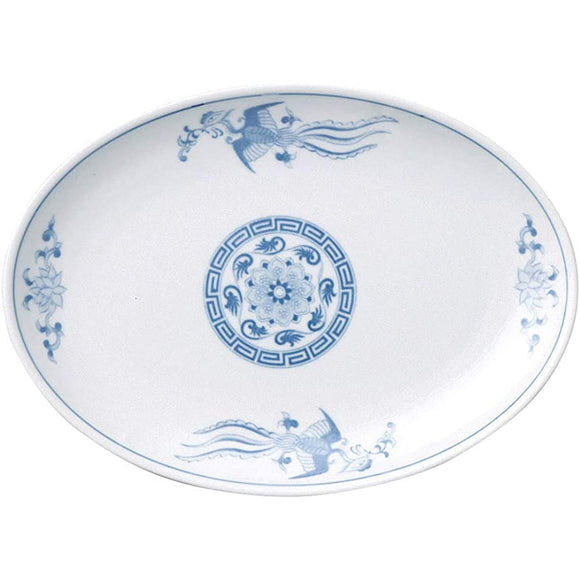 Maruka Mitsuyo Lunch Plate, Phoenixi, Long Diameter 10.4 x Short Diameter 7.5 x Height 1.2 inches (19 x 3 cm), Commercial Use 50005042