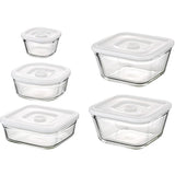 Iwaki PSC-MP-5W1 Heat-Resistant Glass Airtight Container, White, Square, Set of 5, Airtight Pack & Range