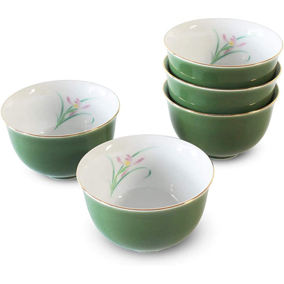 Ranchant Senta Set, Green, Sencha: Φ3.6 x 2.2 inches (9.1 x 5.5 cm), Yakusa Orchid, Arita Ware Made in Japan