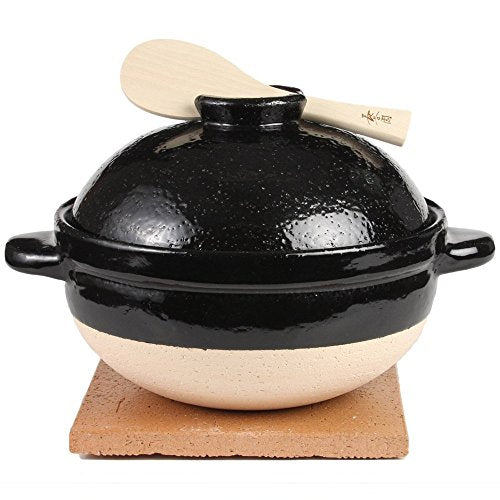 Hasezono Earthenware pot Rice pot Kamado-san Sango-cooking 24 cm Direct fire exclusive black Iga ware Made in Japan Nabeshiki rice scoop with recipe CT-01