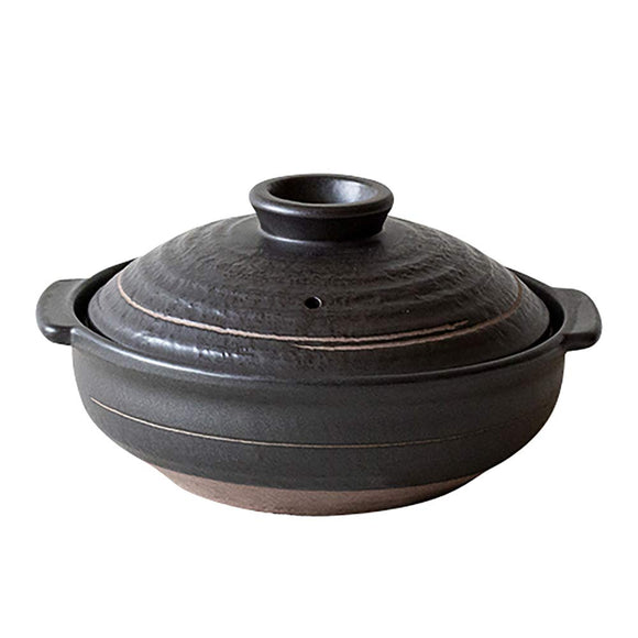 SAJI Pottery 12-953 Black 8.5 FL OZ (2,400 ml), Banko Ware Daikoku Kaki Otoshi, No. 9, Earthenware Pot, for 4 to 5 People