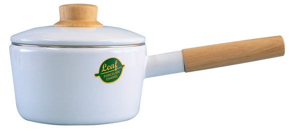 Fuji Enamel WLF-16S Single-Handle Pot, White Leaf, 6.3 inches (16 cm), 0.4 gal (1.6 L)