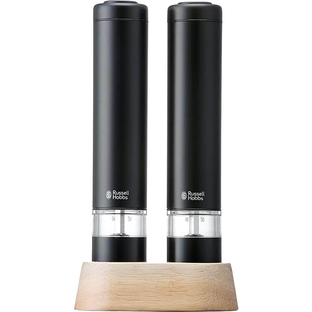 Russell Hobbs 7923JP Electric Mill Salt and Pepper (Set of 2) Wood Stand  Set