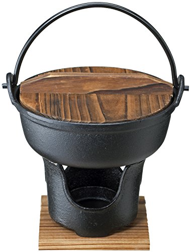 Ishigaki Sangyo 3983 Hearth Pot with Burner and Wooden Lid, Black, 6.3 Inches (16 cm), Compatible with Gas Stoves and Induction Cookers, Cast Iron