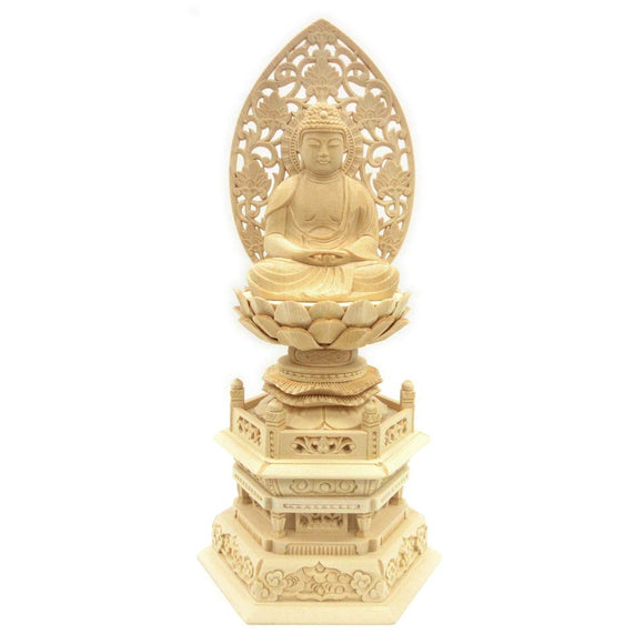 Kurita Buddha Statue Brand [Nyori] Amida Nyorai Statue 2.5 Size (Total Height 11.4 inches (29 cm), Width 5.3 inches (13.5 cm), Depth 3.9 inches (10 cm), High Quality Wood Carving, Grass Hexagonal