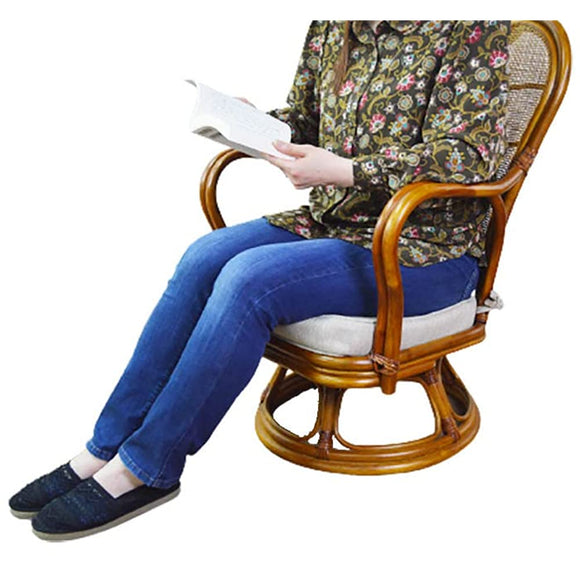 Otake Sangyo Rattan Rattan Rattan Makes Reading and Smartphone Easy, Rotating Chair, Japanese Room, Middle Type, Brown, 22.4 x 24.8 x 33.5 inches (57 x 63 x 85 cm)
