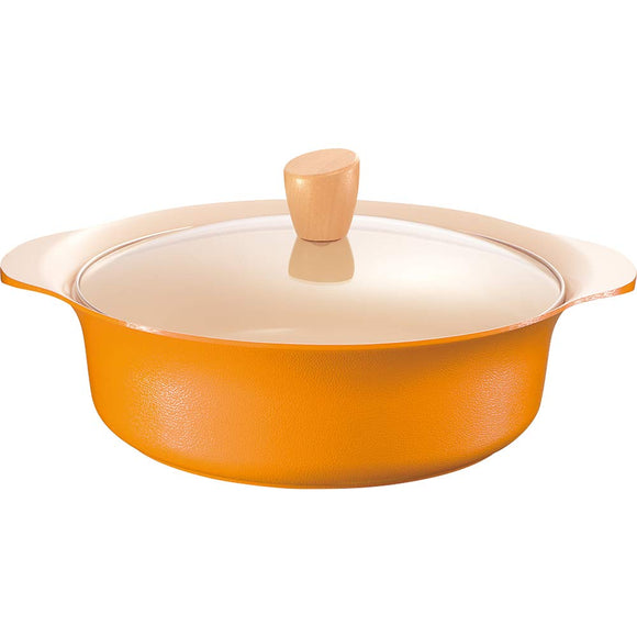 Wahei Freiz Vegeto Plus On RB-1684 Tabletop Pot, 10.6 inches (27 cm), Orange, Size 9 for 4 to 5 People, Induction and Gas Compatible, Ceramic Treatment, Durable, Easy to Clean, Lightweight, Includes Recipes