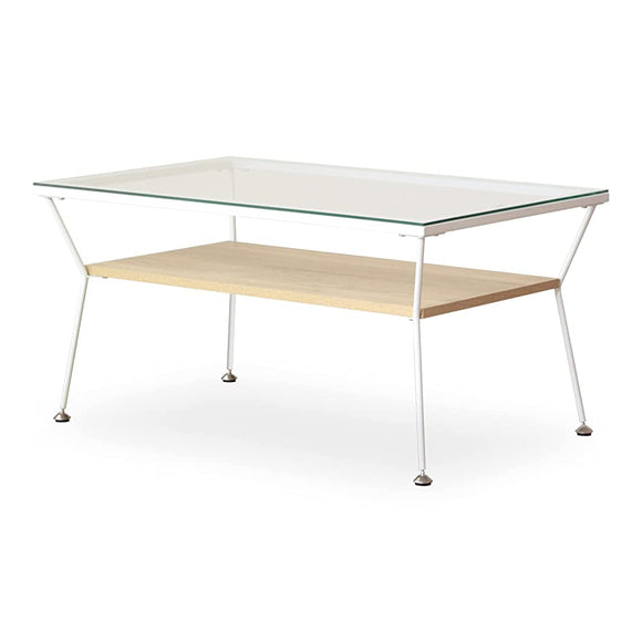 Iwatake IW-317NA Low Table, Glass Table, Width 31.5 x Depth 19.7 x Height 15.7 inches (80 x 50 x 40 cm), With Shelf, Storage, Oak, Natural
