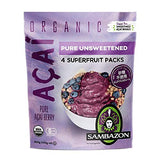 Sambazon Acai Smoothie Pack Unsweet (Sugar-Free Type), 3.5 oz (100 g) x 4 Bags