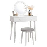 Hagiwara MD-6578WH Dresser, Mirror Stand, Vanity, Actress Mirror, Simple, 2 Drawers, Makeup Stand, Scandinavian Style, Width 28.5 inches (72.5 cm), Depth 18.5 inches (47 cm), Height 17.7 inches (45 cm), Round Mirror, White