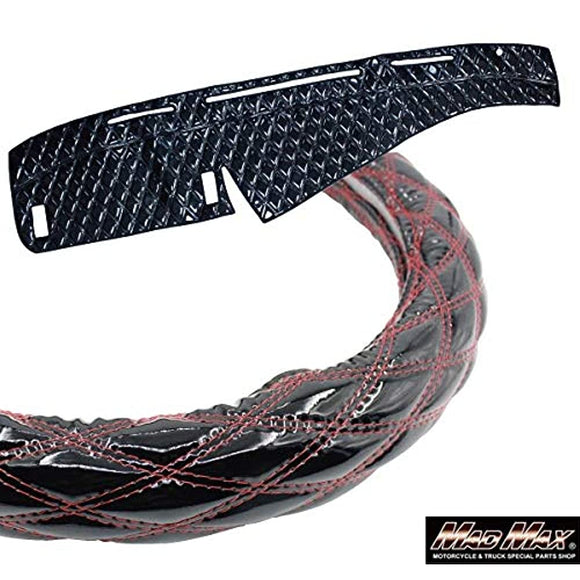 ISUZU DMS-IS01-B124 Steering Wheel Cover + Dash Mat Set, Double Stitching, Polished Enamel Black/Red