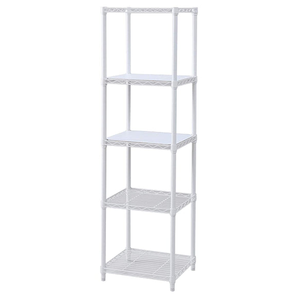 Yamazen Steel Rack Width 45 x Depth 39 x Height 159 cm Load capacity 250 kg High type 5 steps Compact with 2 wooden shelves (reversible) Assembly White ICM-15455J (WH) WB