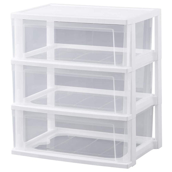 Iris Ohyama NSW-543 Wide Chest, 3 Tiers, Easy Assembly, Width 20.9 x Depth 15.0 x Height 23.2 inches (53 x 38 x 59 cm), WhiteClear, Plastic Top Plate