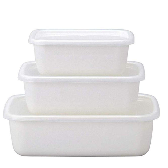 Nodahoro White Series Storage Container, Rectangular Deep Type, S, M, L, Set of 3 Sizes, Includes Seal Lid, Made in Japan