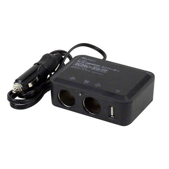 Meltec E-103 CAR DC Converter Deco 2 Way (USB Accessory Socket), DC 24 V, 2 SocketS 3 A, 1 USB Port 500 Ma, Accessory Socket Type Type