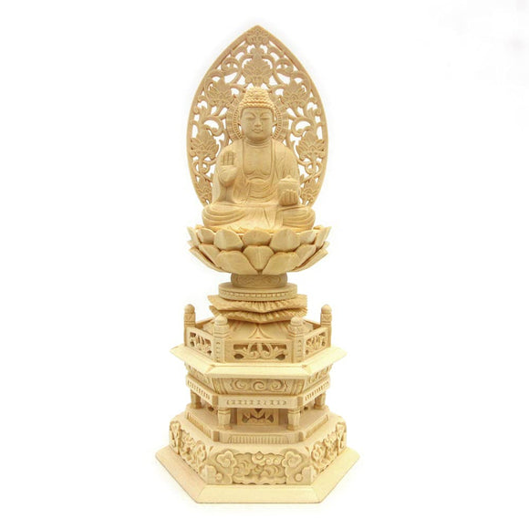 Wooden sculpture BUDDHA Yakushi Nyoraiza statue Grass Light HEX BASE 2.0 Equal Hinoki