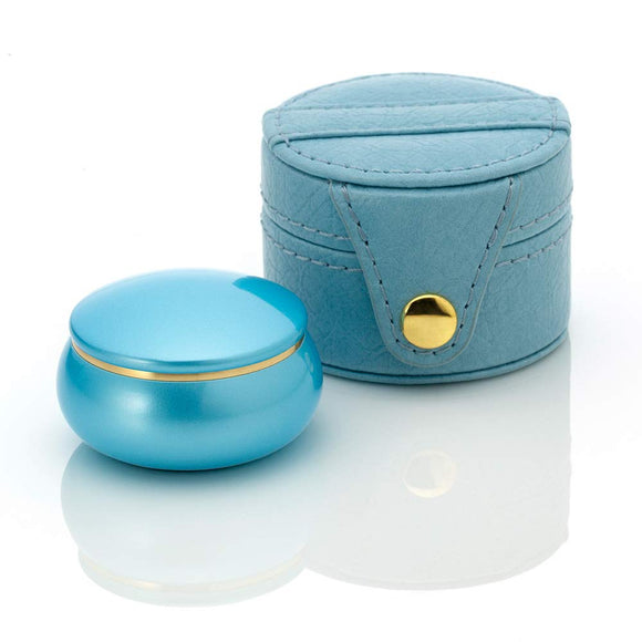 Soul Petite Pot Mini Urn Portable Fleur Coral Blue Brass Hand Held Minute Urn Portable Pouch Light Blue