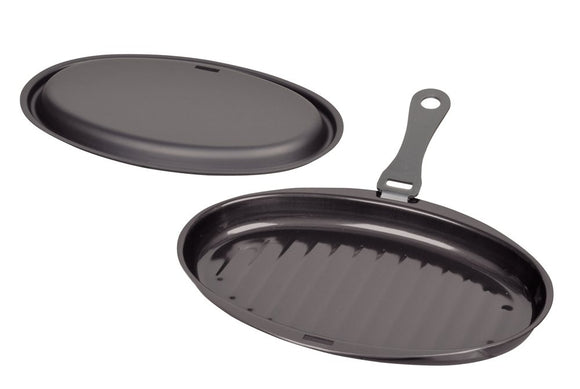 Pearl Metal HB-1954 Lucky Iron Grill Pan with Lid and Handle, 9.8 x 6.3 inches (25 x 16 cm), Wave Made in Japan