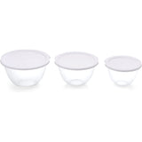 Hario Set of 3 Heat Resistant Glass Bowls with Range Lids, White, Clear