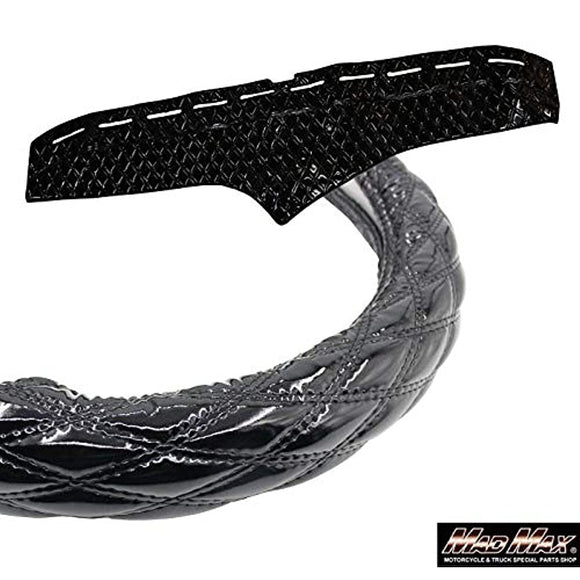 UD Perfect Quon DMS-UD01-2-B122 Steering Wheel Cover + Dash Mat Set Double Stitched Glossy Enamel Black/Black Luster