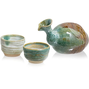 Echchu Sansuke Ware Sake Bowl Set, Tokuri & Glass in Presentation Box (Made in Japan), Artisan Crafted Product, Tokuri Approx. 6.3 x 3.7 x 4.1 inches (16 x 9.5 x 10.5 cm), Approx. 10.1 fl oz (310 ml),